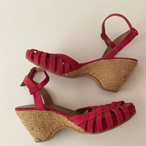Eric Michael Suede slingback wedge espadrille sandal red size 10